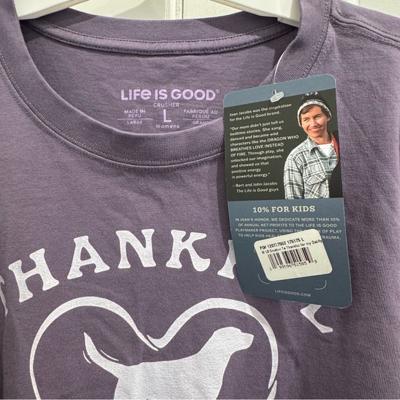 Life is Good Women's L Thankful For My Dog Long Sleeve Crusher Tee, Purple NWT - Picture 5 of 8